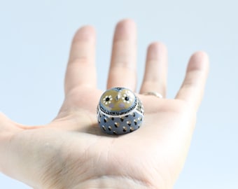 Hand Sculpted Polymer Clay Owl Figurine: Geometric Barn Owl Totem