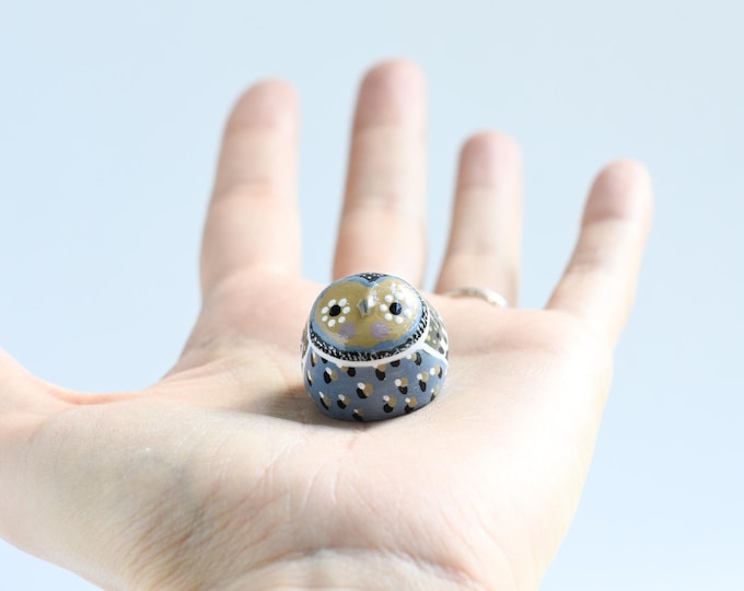 Hand Sculpted Polymer Clay Owl Figurine: Geometric Barn Owl Totem