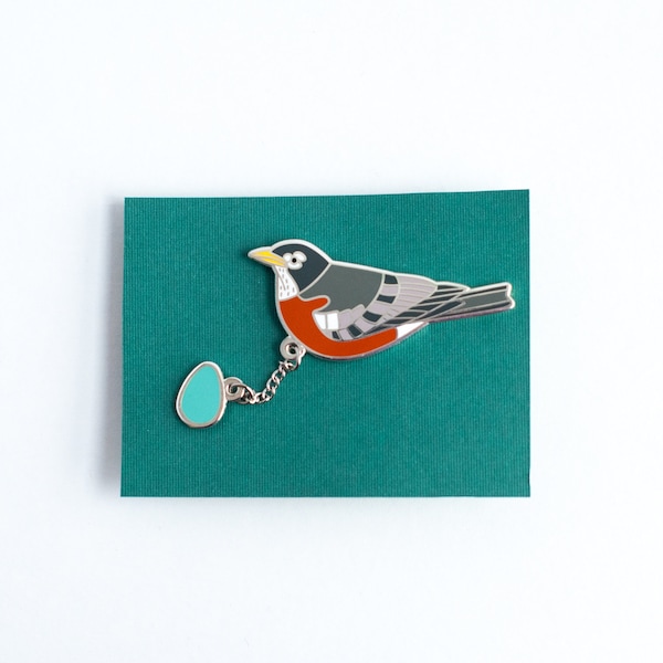 American Robin and Blue Robin's Egg Collar Pin | 2" Robin Brooch | Shawl Pin | Collar Pin | Enamel Jewelry