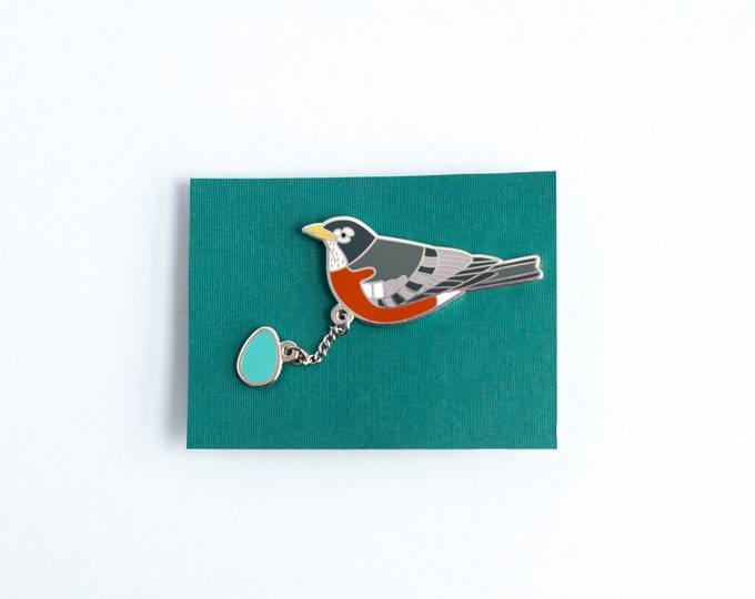 American Robin and Blue Robin's Egg Collar Pin | 2" Robin Brooch | Shawl Pin | Collar Pin | Enamel Jewelry