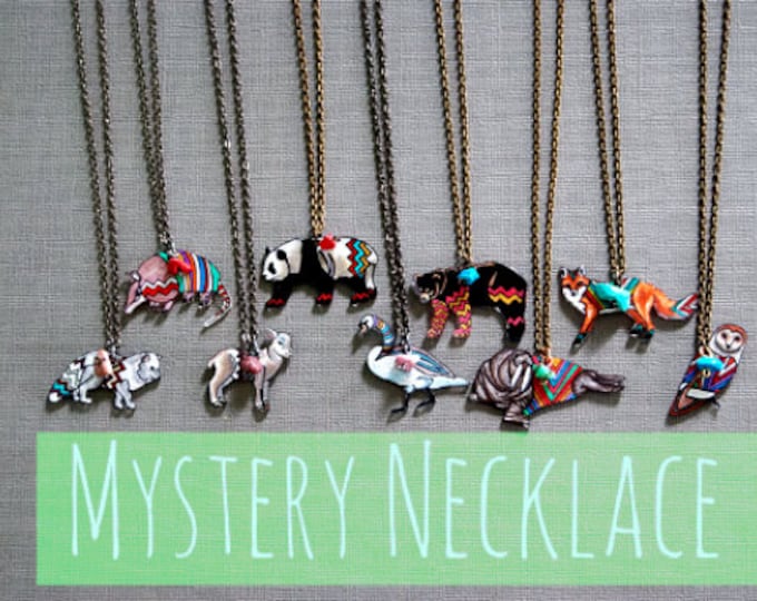 1 Mystery Animal Necklace | Mystery Grab Bag Collection | Geometric Animal Necklace | Hand Drawn Shrink Plastic Necklace