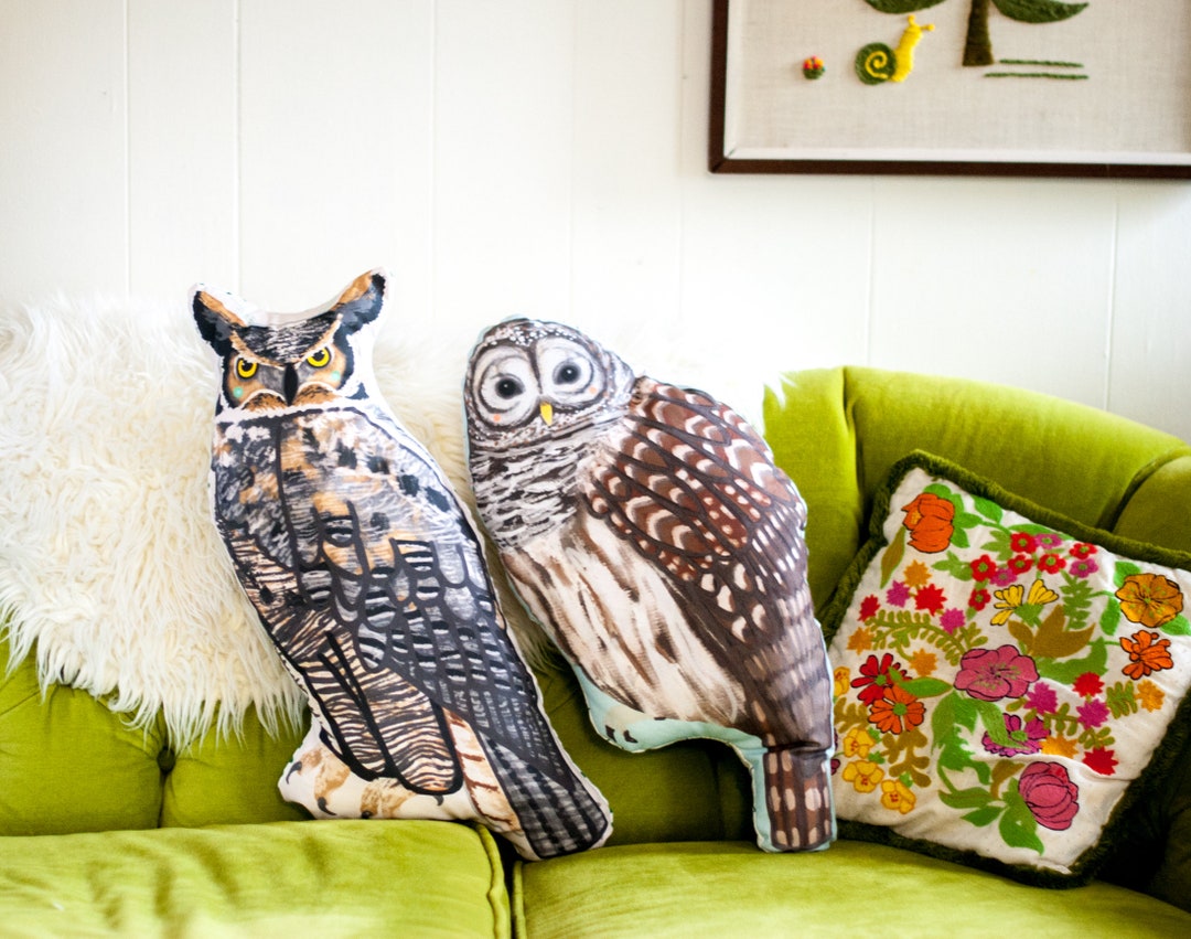 Large Owl Plush Pillow: Combed Cotton, Original Illustrations
