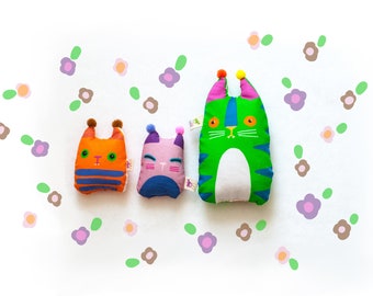 Derpy Little KitteHs Mini Plushies | Set of 3 | Funny Decor | Cute Little Cat Pillows |