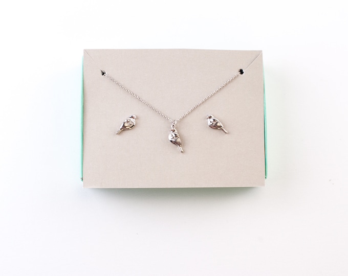 Sterling Silver Song Bird Jewelry Set | .925 Sterling Silver Bird Earrings with Necklace | Songbird Jewelry Set | Bird Fine Jewelry