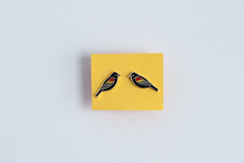 Redwing Blackbird Earrings | Enamel Jewelry | Stud Earrings | Song Bird | Post Earrings | Bird Jewelry image 2