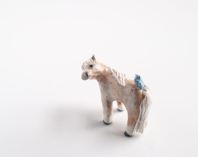 Palomino Horse & Titmouse: Best Friends Animal Collection | Clay Animal Figurines