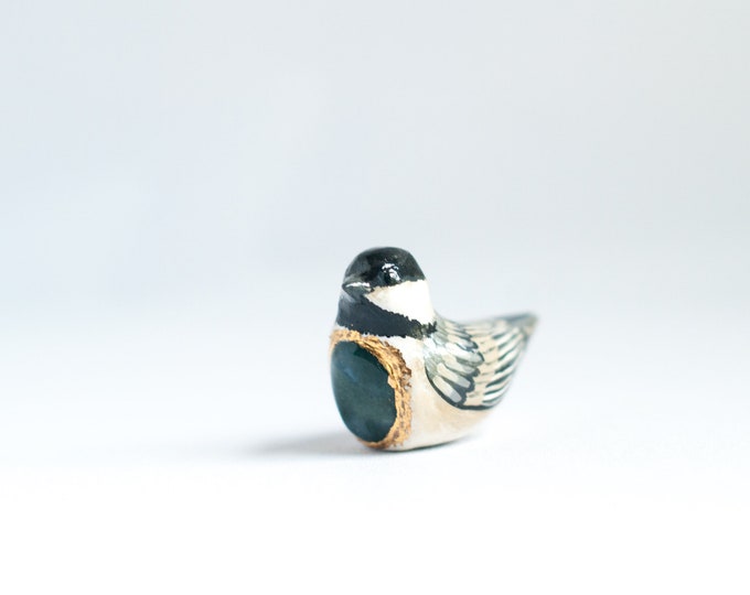Chickadee with Crystal Figurine | Song Bird Talisman | Moss Agate