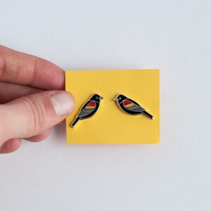 Redwing Blackbird Earrings | Enamel Jewelry | Stud Earrings | Song Bird | Post Earrings | Bird Jewelry image 8