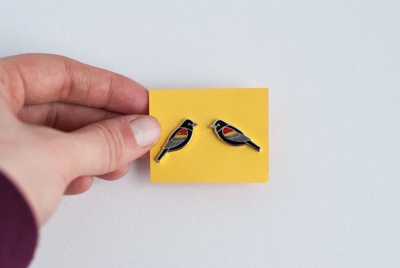 Redwing Blackbird Earrings | Enamel Jewelry | Stud Earrings | Song Bird | Post Earrings | Bird Jewelry image 8