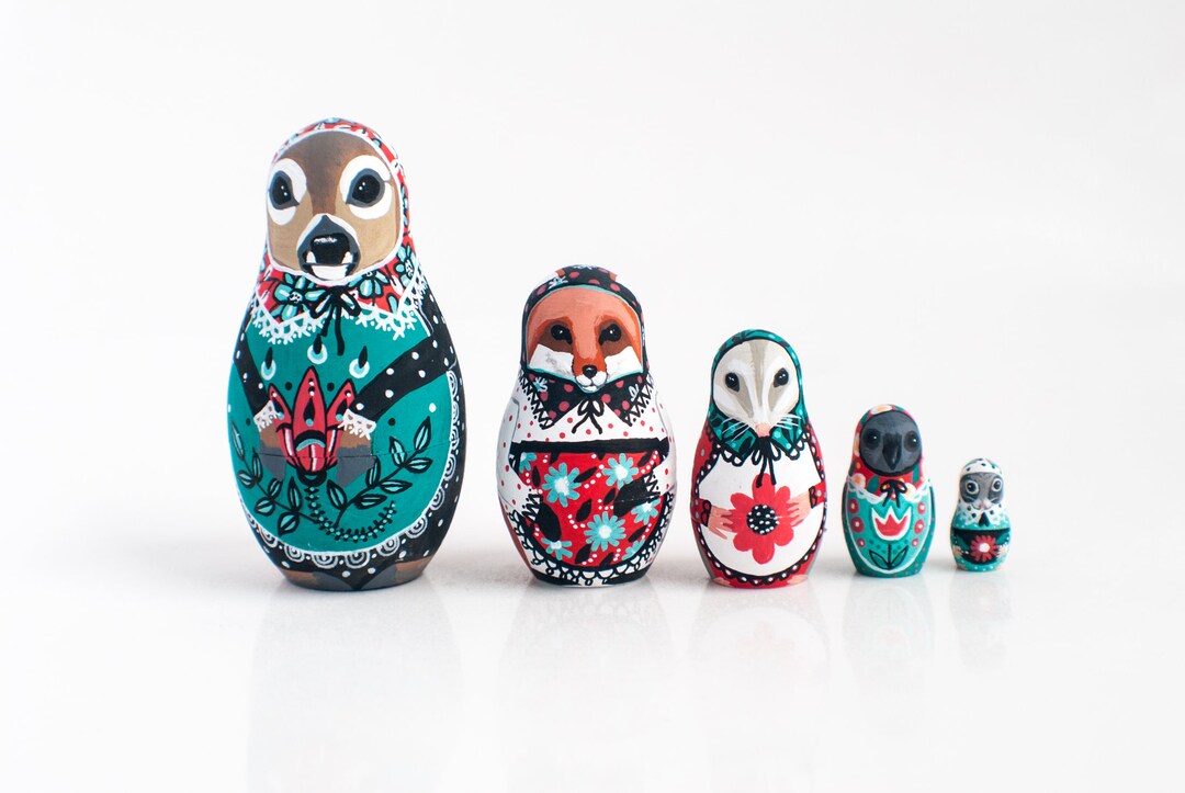 Woodland Animal Nesting Dolls / Set of 5 Matryoshka Russian Dolls
