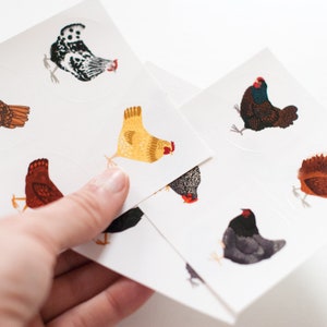 Round Chicken Stickers | 12 Hen Stickers | 1.5" Round Glossy Bird Stickers