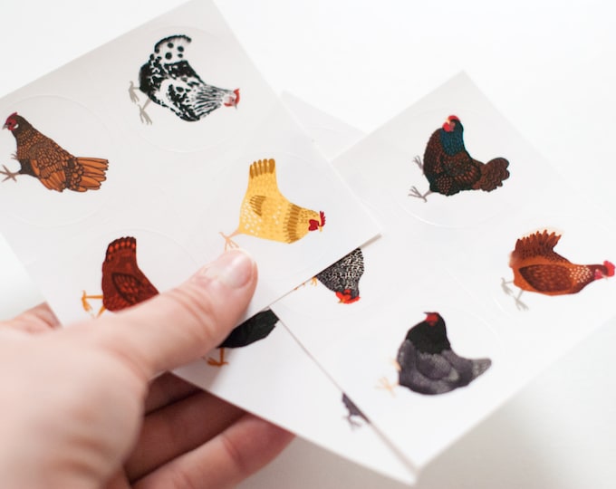 Round Chicken Stickers | 12 Hen Stickers | 1.5" Round Glossy Bird Stickers