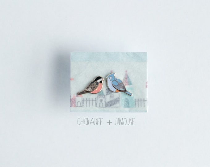 Misfit Enamel Bird Earrings | Chickadee + Titmouse | Enamel Jewelry | Stud Earrings | Song Bird | Post Earrings | Bird Jewelry