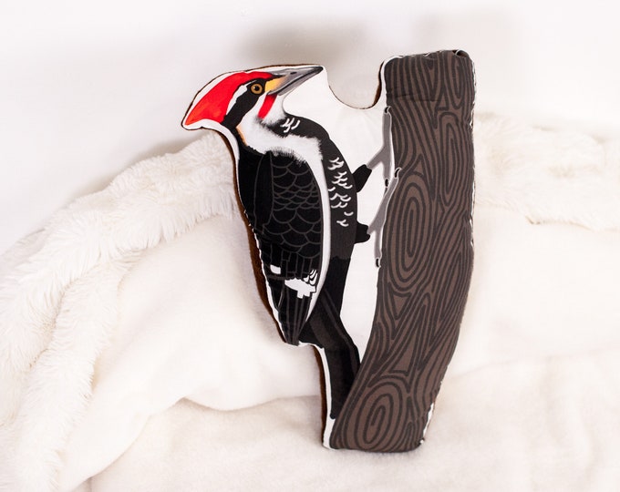 Woodpecker Pillow | Pileated Woodpecker | Birdwatcher Gift| Unique Home Decor Gift | Nature Inspired | Gift for Hiker | Gift for Him