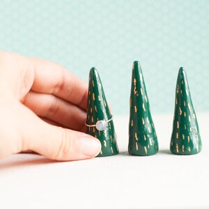 Handmade Pine Tree Ring Holder: Gold Leaf Jewelry Display
