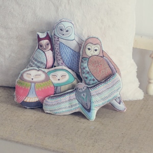 Choose Your Owl Pillow / Owl Plush / Plushie / Accent Pillow / Pastels / Original Illustration