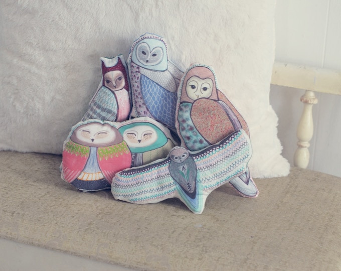 Choose Your Owl Pillow / Owl Plush / Plushie / Accent Pillow / Pastels / Original Illustration