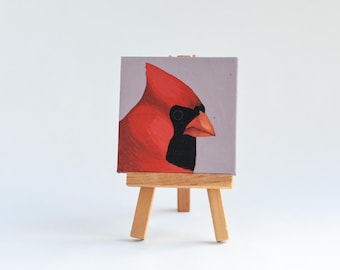 Cardinal Painting: Original Acrylic Bird Art (3x3)