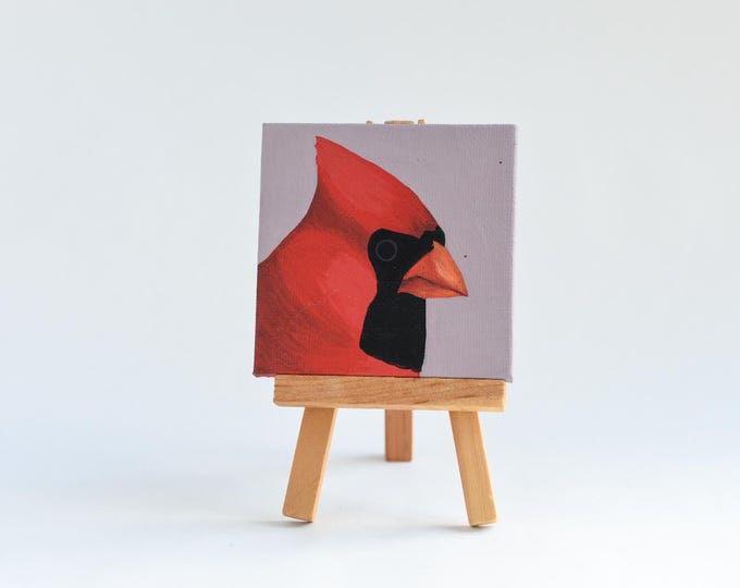 Cardinal Painting: Original Acrylic Bird Art (3x3)