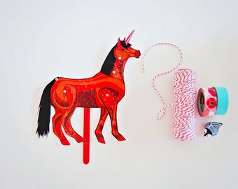 DIY Red Unicorn Paper Doll / DIGITAL DOWNLOAD / Articulated Doll / Party Supplies / Party Favor for Birthday