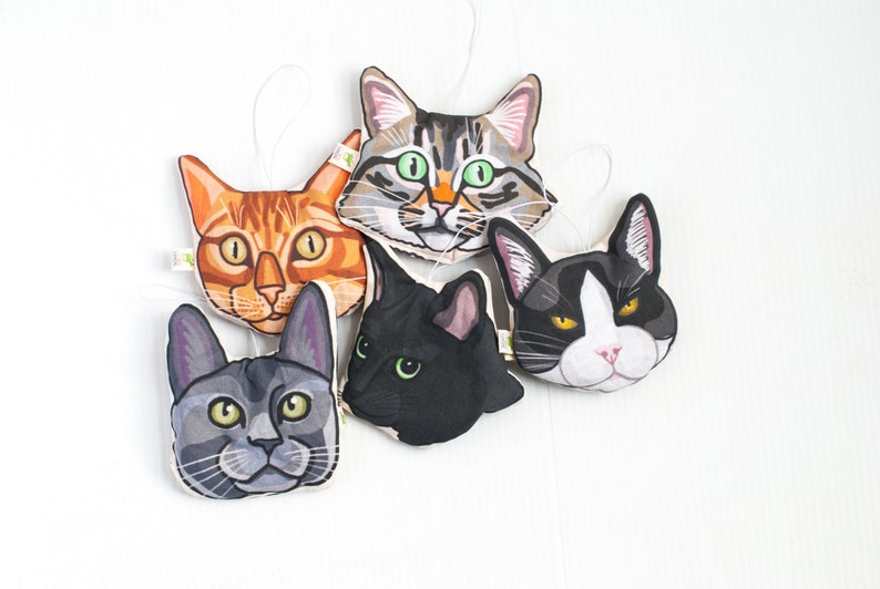 Cat Head Car Air Freshener Lavender Sachet Choose from 5 Different Cat Breeds Rear View Mirror Decoration Car Refresher image 1