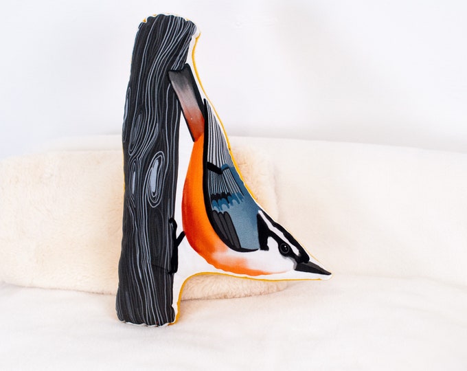 White Breasted Nuthatch Pillow | Bird Plushie | Birdwatcher Gift | Unique Home Decor Gift | Nature Inspired | Gift for Hiker | Gift for Him