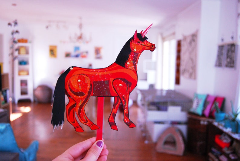 diy red unicorn paper doll digital download