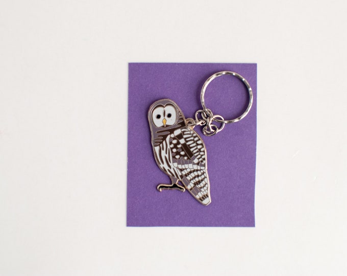 Barred Owl Keychain | 2" Owl Charm | Enamel KeyChain