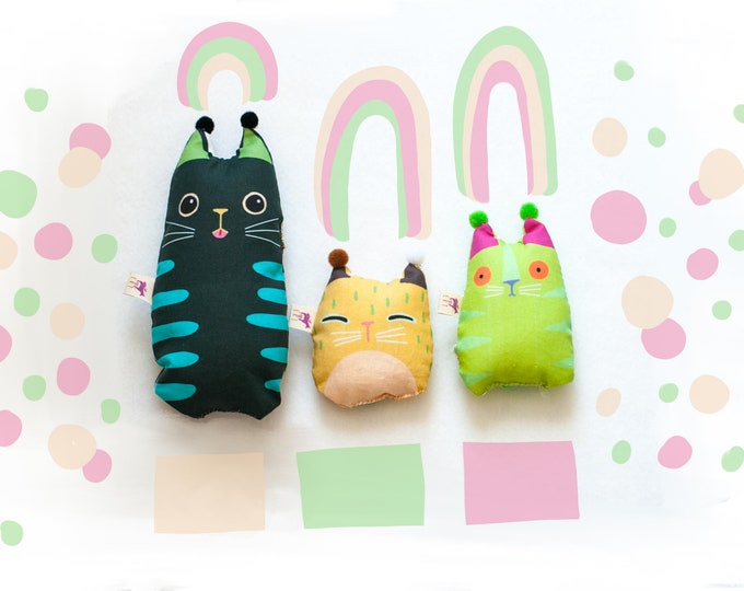 Derpy Little KitteHs Mini Plushies | Set of 3 | Funny Decor | Cute Little Cat Pillows |