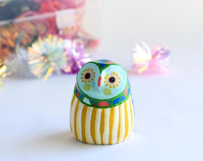 Owl Study 54 / Large Owl Figurine | Barn Owl Totem / Colorful / Geometric / Owl Figurine