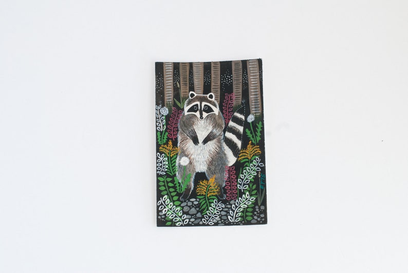 Original Raccoon Acrylic Painting: 4x6 Woodland Scene - Etsy