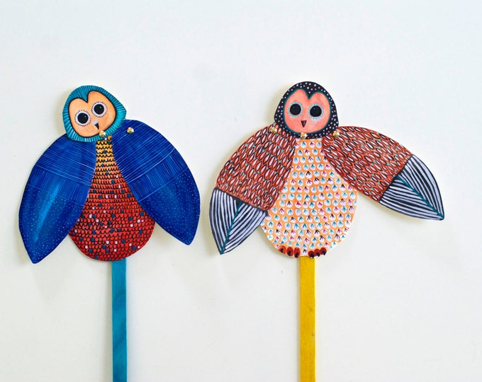 DIY Set of 2 Owl Articulated Dolls / Owl Puppet / DIGITAL DOWNLOAD / Party Favor for Birthday
