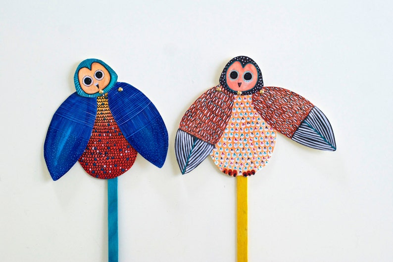 DIY Set of 2 Owl Articulated Dolls / Owl Puppet / DIGITAL DOWNLOAD / Party Favor for Birthday image 1