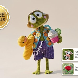 Amigurumi  summer frog on vacation, PDF ENGLISH crochet animal pattern