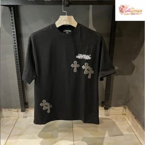Camiseta estilo Chrome Hearts de OFF White negra / Camiseta gráfica de estilo streetwear de lujo / Camiseta unisex de moda oversize / Camiseta gótica urbana de algodón