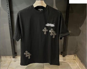 OFF White Chrome Hearts Style T Shirt Black | Luxury Streetwear Graphic Tee | Unisex Oversized Fashion Shirt | Gothic Urban Cotton Top