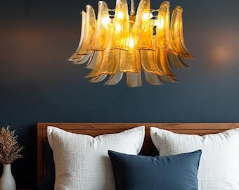 Lustre ambré en pétales de verre de style murano, luminaire suspendu design italien