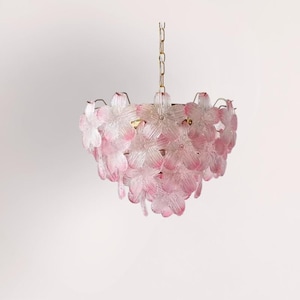 Pink Floral Glass Chandelier, French Design Pendant Light Fixture