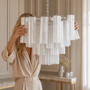 White Cloud Murano Style Pipe Chandelier, Italian Design Luxury Pendant Light Fixture, Luxury Chandelier, Large Chandelier