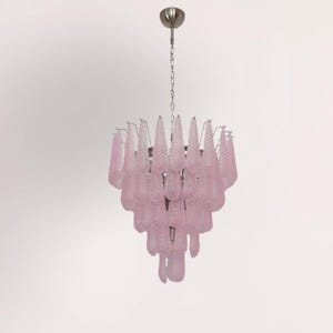 Pink Waffle Drop Glass Chandelier, Italian Design Luxury Pendant Light Fixture