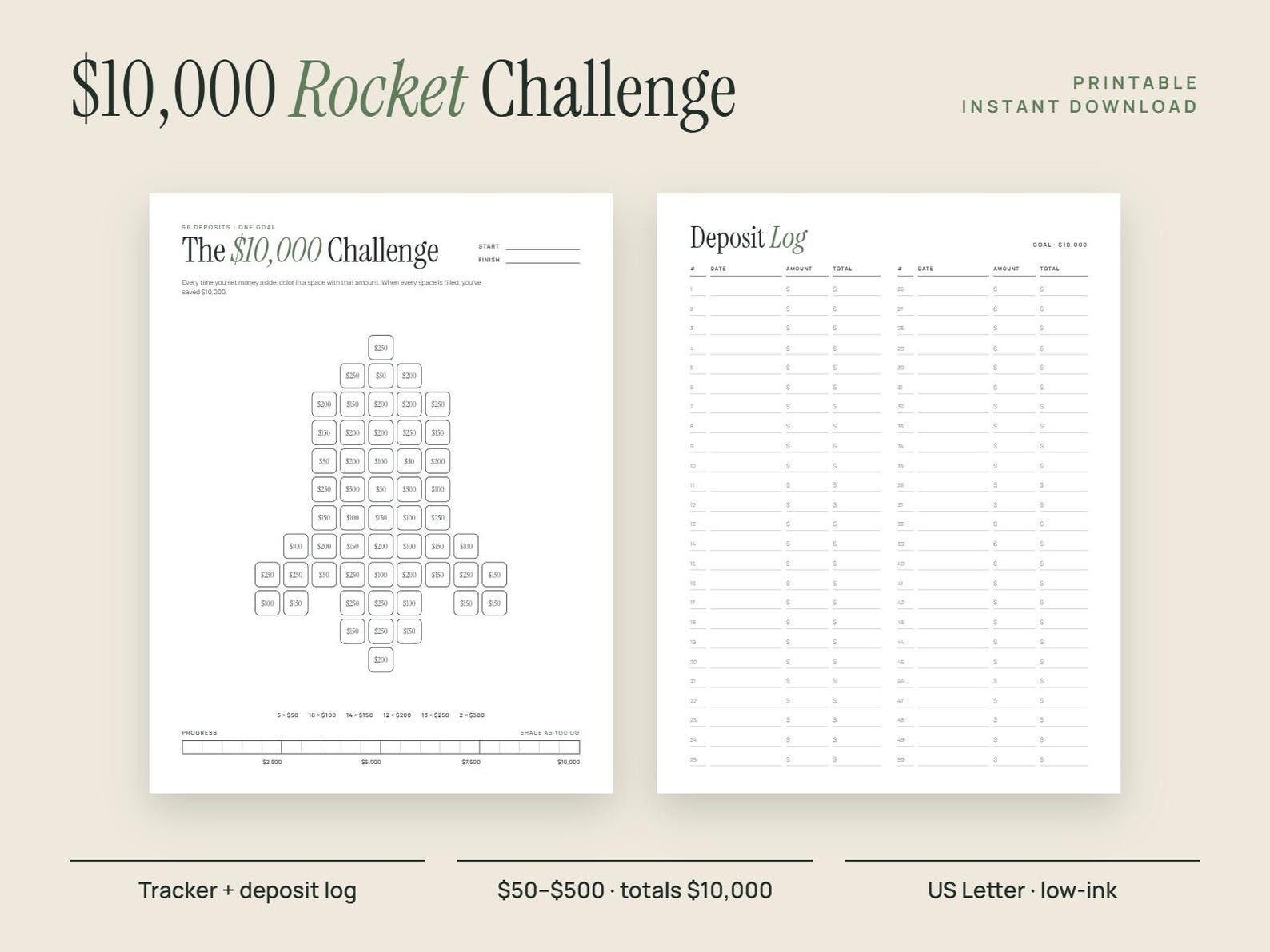 Apple Rocketship 10000 Savings Challenge Tracker Rocketship Shaped Printable Money ...