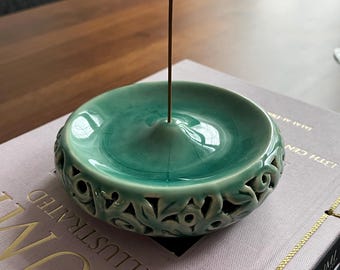 Ceramic Incense Stick Holder, Celadon, Artisan Home Decor, Meditation Gift, Unique Housewarming Gift, Yoga Room Decor