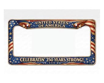 United States 250th Anniversary License Plate – Patriotic Eagle & Flag Car Tag, 4th of July Decor
