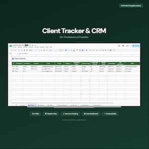 Client Tracker & CRM Spreadsheet for Freelancers Coaches | Pipeline Revenue Task Tracker | Google Sheets Excel | Bilingual EN FR Included