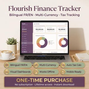 Bilingual Finance Tracker for Coaches | Multi-Currency Tax Calculator FR/EN | Income Expense Budget Planner | Digital Download