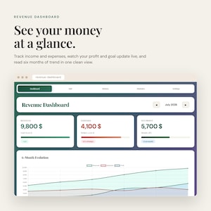 Revenue Dashboard for Freelancers and Coaches, Bilingual FR EN Income Expense Tracker with Charts, Offline App, One Time Purchase