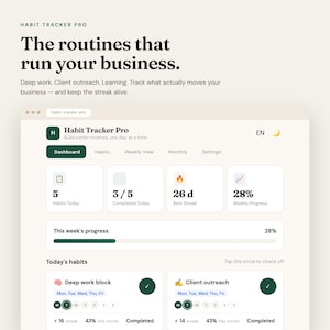 Habit Tracker for Freelancers and Coaches, Bilingual FR EN Daily Routine and Streak Tracker, Offline App, One Time Purchase, No Sub