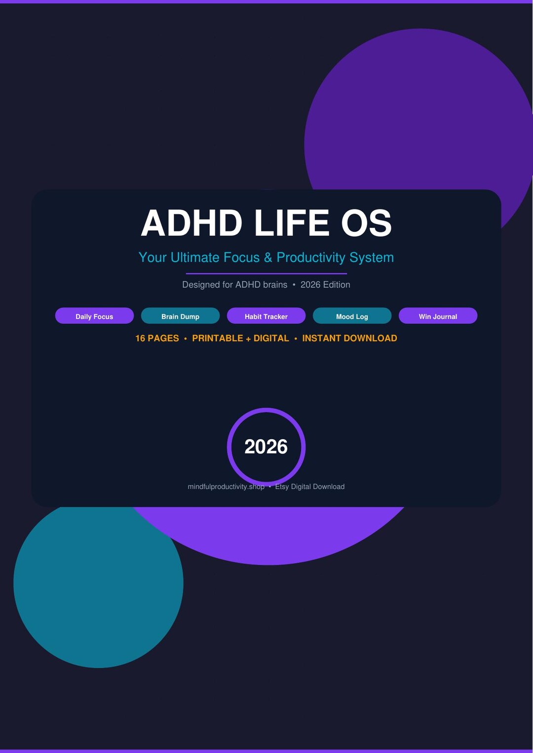 ADHD Digital Planner 2026 | Focus Productivity Planner | Daily Weekly ...
