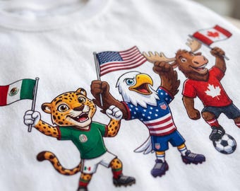 Maglietta con la mascotte dei Mondiali 2026, Messico, USA, Canada, maglietta da calcio, regalo per i tifosi