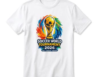 Maglietta dei Mondiali 2026 USA Canada Messico, maglietta colorata con trofeo di calcio, abbigliamento per il giorno della partita di calcio